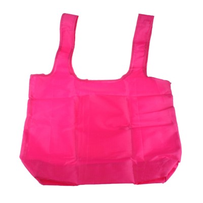 durable grid polyester material tote fold bag with outside pocket with zipper